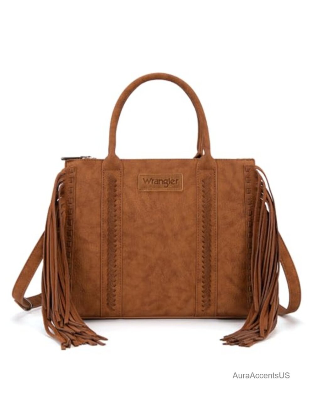 Faux Leather Western Fringe Tote Bag with Functional Pockets